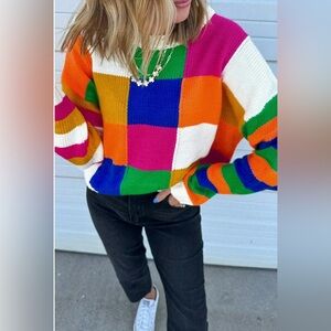DAVI & DANI Colorful Patchwork Sweater